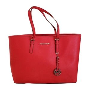 Michael Kors Red Jet Set Travel Multifunction Tote